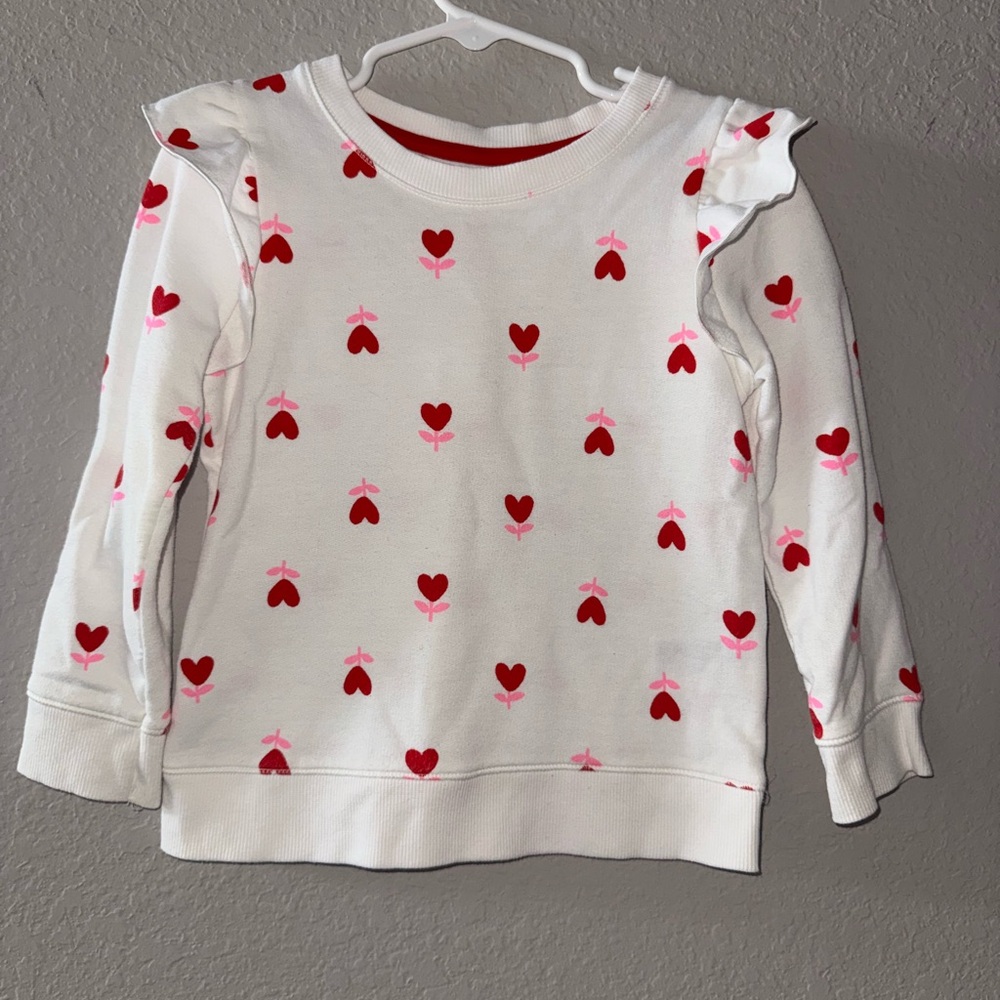 Cat & Jack White Sweatshirt with Red and Pink Hearts